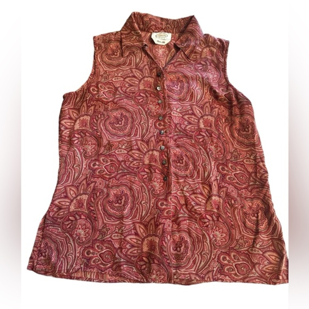 Talbots Petites Pure Silk Sleeveless Paisley Top - Womens Size Medium Petite